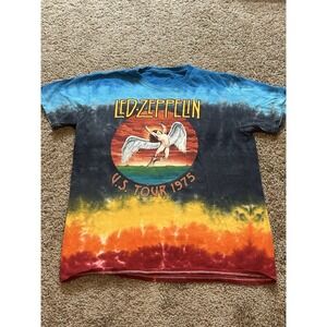 Adult Vintage Retro Short Sleeve Tie Dye Led Zeppelin Shirt - Medium